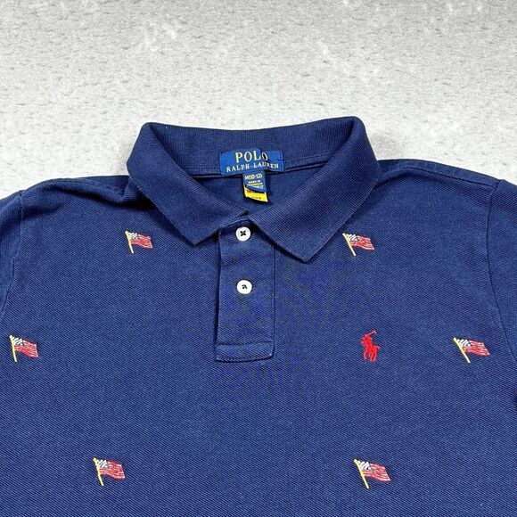 Ralph Lauren Shirt Boys Size Medium Blue Embroidered USA Flag Allover Print - Picture 2 of 11